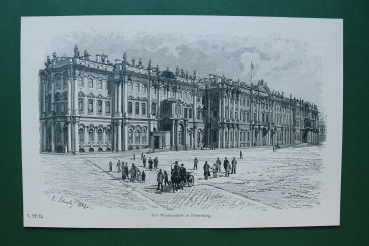 Holzschnitt O Schulz 1890-1900 Der Winterpalast zu Petersburg